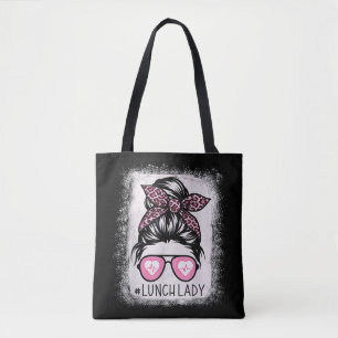 Lunch Lady Life Bleached Shirts Pink Leopard Messy Tote Bag