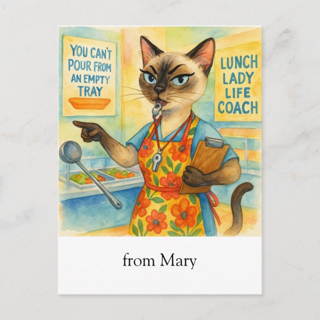 Lunch Lady Life Coach  for Cat Cafeteria Wisdom Postcard (Front)