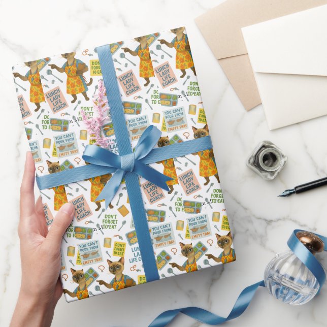 Lunch Lady Life Coach  for Cat  Lovers Cafeteria  Wrapping Paper (Gifting)
