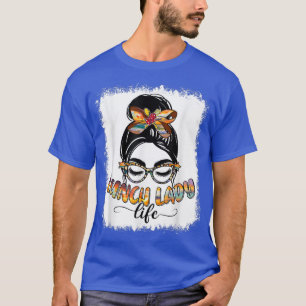 Lunch Lady Life Messy Bun Women Sunflower Leopard T-Shirt