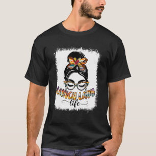 Lunch Lady Life Messy Bun Women Sunflower Leopard  T-Shirt