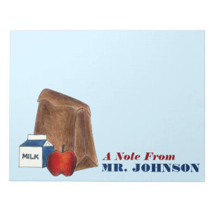 Lunch Lady or Teacher Gift Brown Bag Apple Milk Notepad