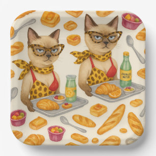 Lunch Lady Serving food  for Cat Lovers Cafeteria  Paper Plate