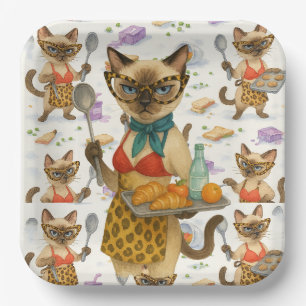 Lunch Lady Serving food  for Cat Lovers Cafeteria  Paper Plate