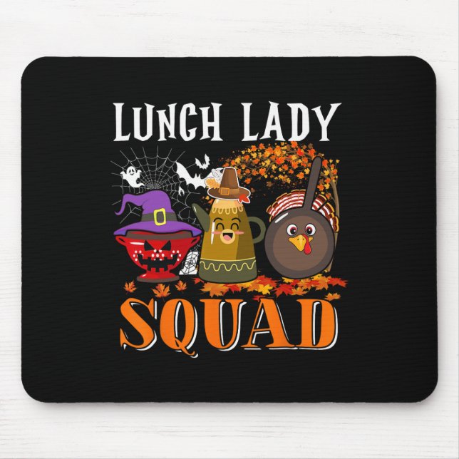 Lunch Lady Squad Thanksgiving Halloween Fall Tre B Mouse Mat (Front)