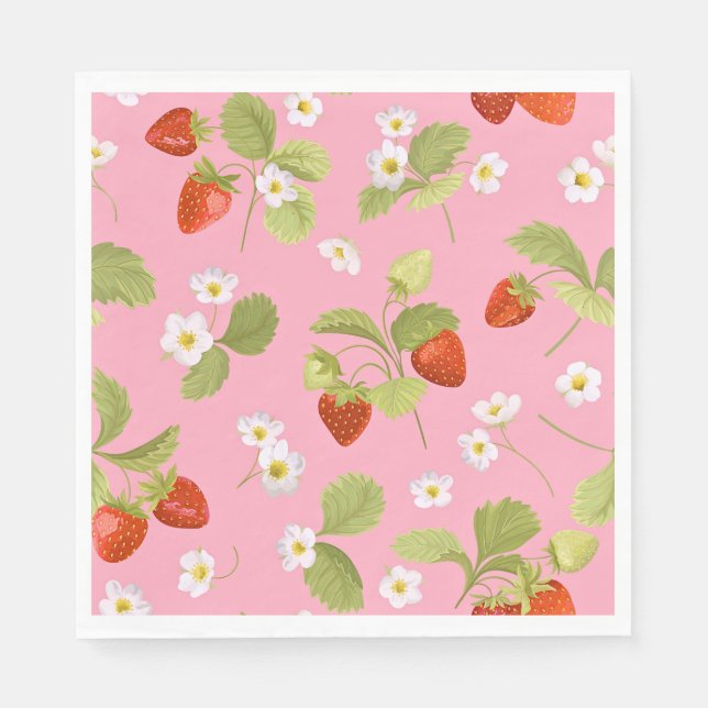 Lunch Napkins Pink Strawberries (Front)