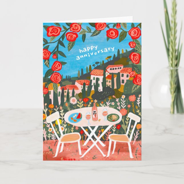 Lunch with A View Anniversary Countryside Gouache Card (Front)