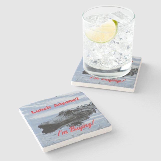 Lunch with Alligator Stone Coaster (Side)