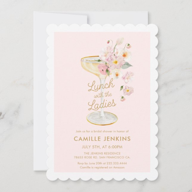 Lunch with the Ladies Pink Bridal Brunch Invitation (Front)