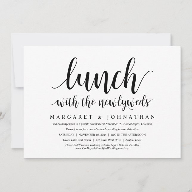 Lunch with the Newlyweds, Wedding Elopement Invitation (Front)