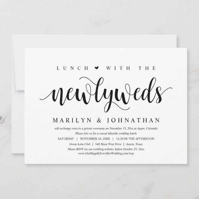 Lunch With The Newlyweds, Wedding Elopement Invitation (Front)