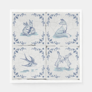 Luncheon Napkins Delft Tile Forest Animals