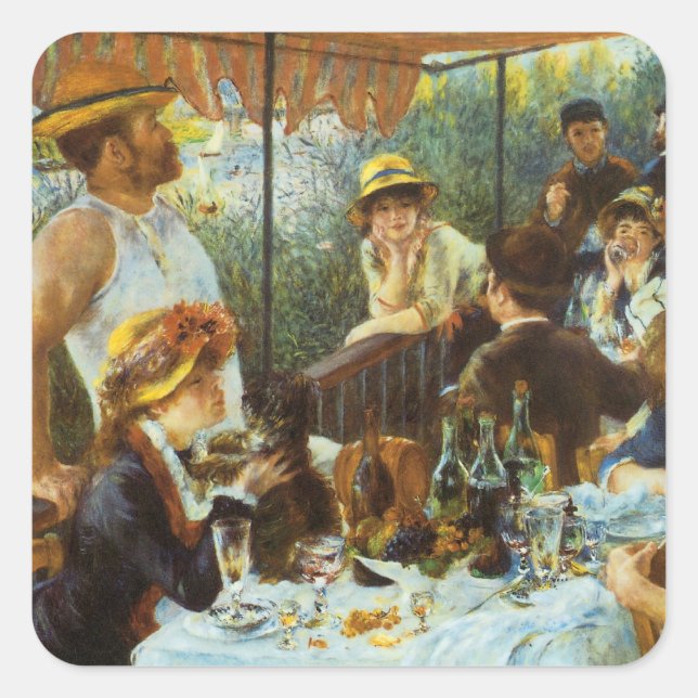 Luncheon of the Boating Party by Pierre Renoir Square Sticker (Front)