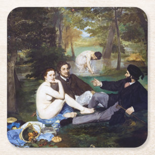 Luncheon on the Grass, Manet Square Paper Coaster