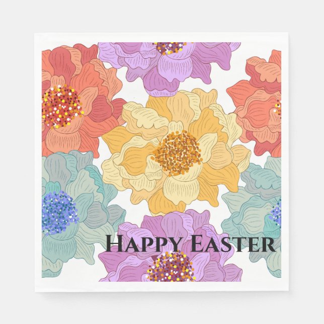 Luncheon Paper Napkins-Floral Happy Easter Napkin (Front)
