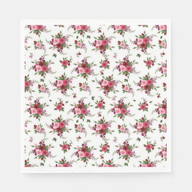 Luncheon Paper Napkins-Pink & Red Roses Napkin (Front)