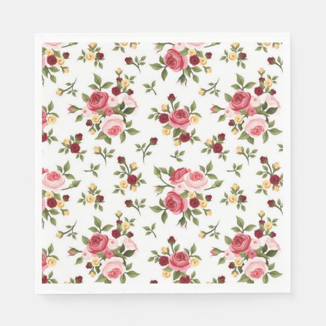 Luncheon Paper Napkins-Pink & Red Roses Napkin (Front)