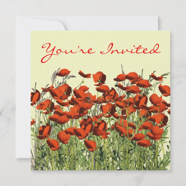 LUNCHEON Red Poppy Flowers Invitation Template (Front)