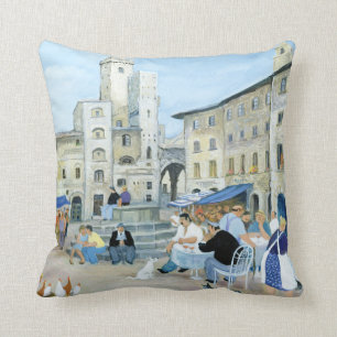 Lunchtime in a Market Square Tuscany Cushion
