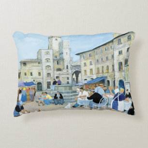 Lunchtime in a Market Square Tuscany Decorative Cushion