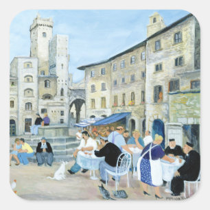Lunchtime in a Market Square Tuscany Square Sticker