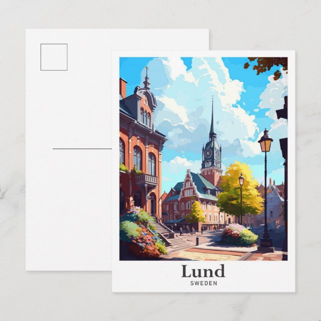 Lund Sweden Vintage Travel Potrait Illustration Postcard (Front/Back)