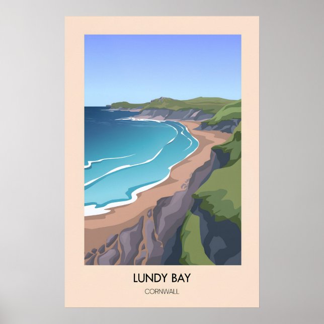 Lundy Bay Cornwall Modern Travel Poster (Front)