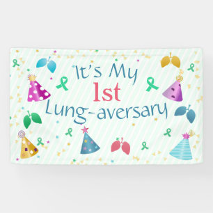 Lung-aversary Green Stripe Party Custom Banner