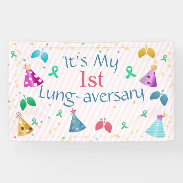 Lung-aversary Party Pink Stripe Custom  Banner (Horizontal)