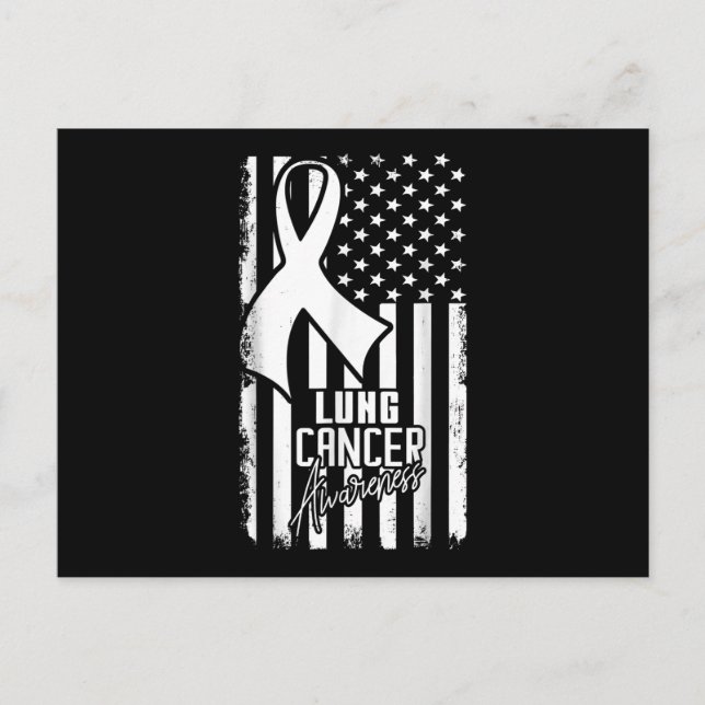 Lung Cancer Awareness American Flag White Ribbon.p Invitation Postcard (Front)