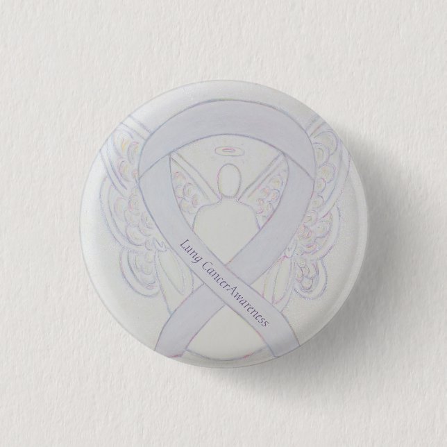 Lung Cancer Awareness Angel Pearl Ribbon Button (Front)