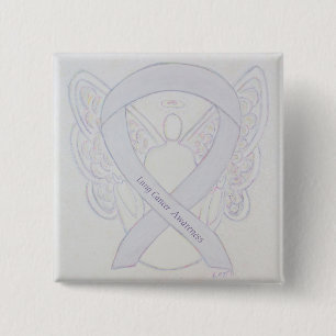 Lung Cancer Awareness Angel Pearl Ribbon Button