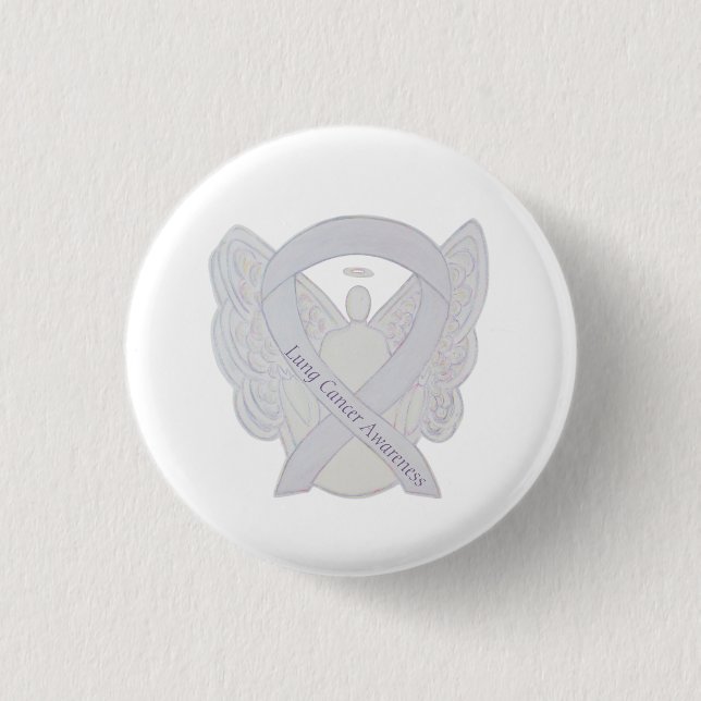 Lung Cancer Awareness Angel Pearl Ribbon Button (Front)