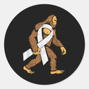 Lung Cancer Awareness Bigfoot White Ribbon Suprt M Classic Round Sticker