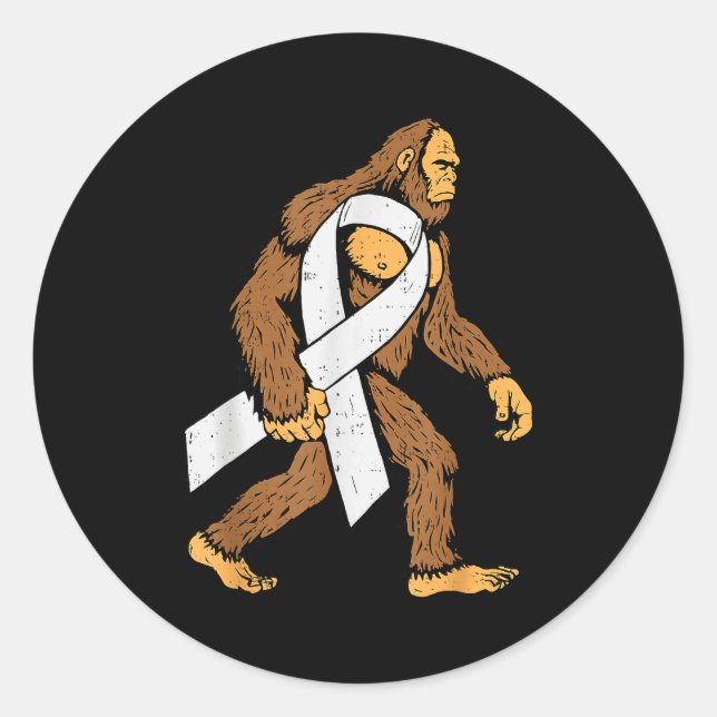Lung Cancer Awareness Bigfoot White Ribbon Suprt M Classic Round Sticker (Front)