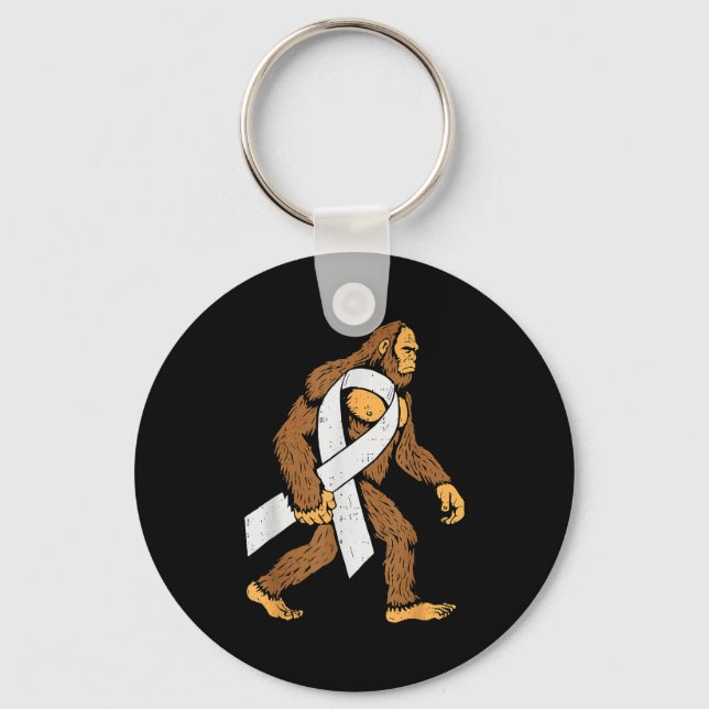 Lung Cancer Awareness Bigfoot White Ribbon Suprt M Key Ring (Front)
