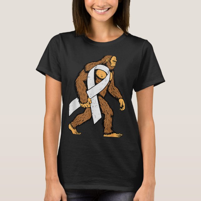 Lung Cancer Awareness Bigfoot White Ribbon Suprt M T-Shirt (Front)