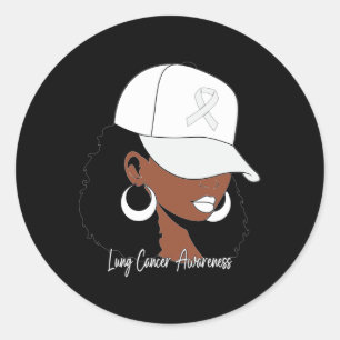 Lung Cancer Awareness Black Woman White Ribbon Lon Classic Round Sticker