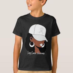 Lung Cancer Awareness Black Woman White Ribbon Lon T-Shirt