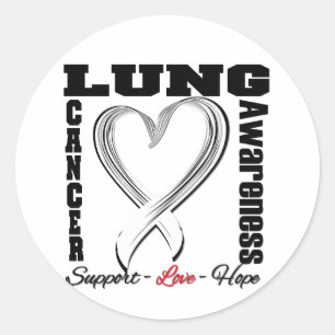 Lung Cancer Awareness Brushed Heart Ribbon Classic Round Sticker