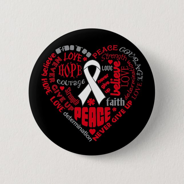 Lung Cancer Awareness Heart Words 6 Cm Round Badge (Front)