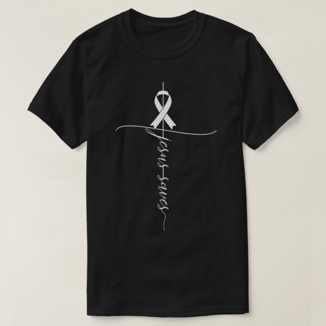 Lung Cancer Awareness Jesus Saves Christian Gift T-Shirt (Design Front)