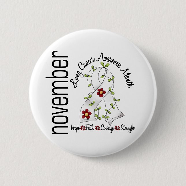 Lung Cancer Awareness Month Flower Ribbon 1 6 Cm Round Badge (Front)