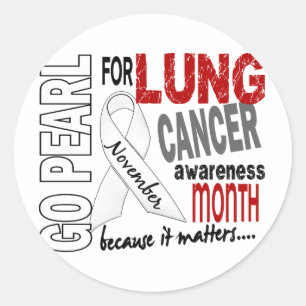 Lung Cancer Awareness Month Pearl Ribbon 1.4 Classic Round Sticker