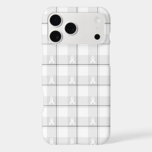 Lung Cancer Awareness Plaid, Phone Case, White