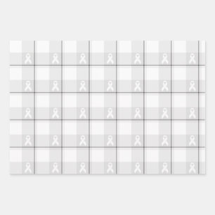 Lung Cancer Awareness Plaid Wrapping Paper White