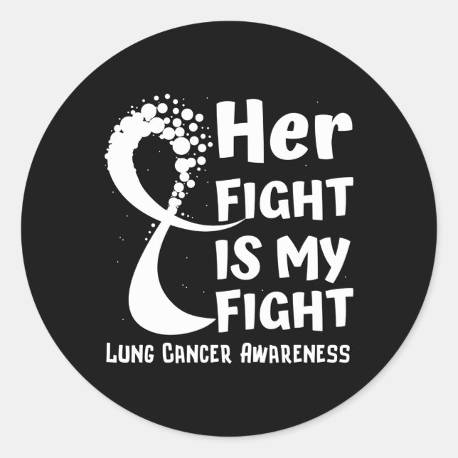 Lung Cancer Awareness Ribbon Family White Fighter  Classic Round Sticker (Front)