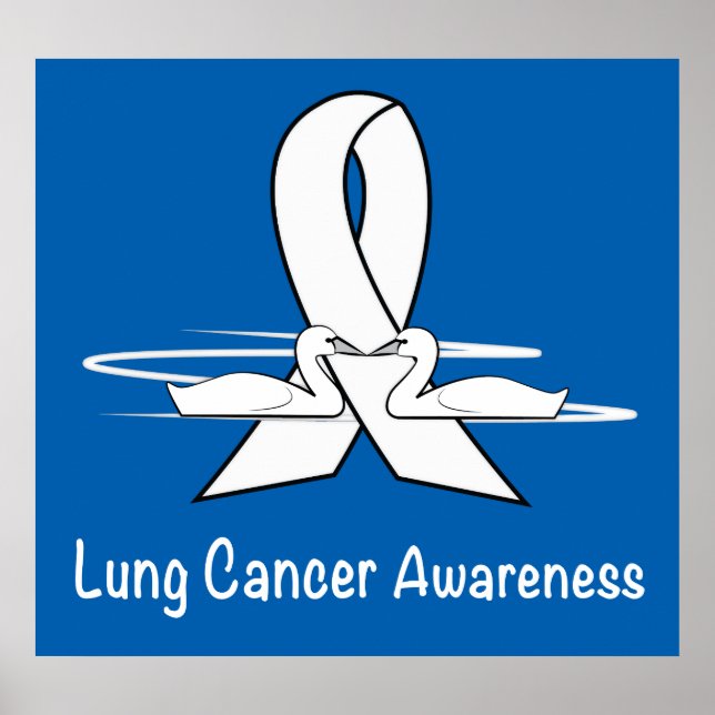 Lung Cancer Awareness Ribbon with Swans Poster (Front)