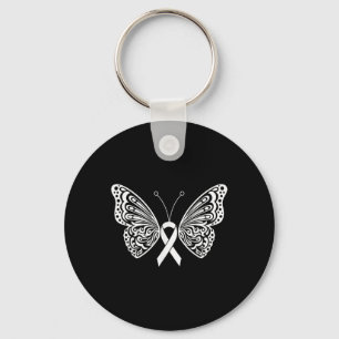 Lung Cancer Awareness White Ribbon Butterfly Wings Key Ring