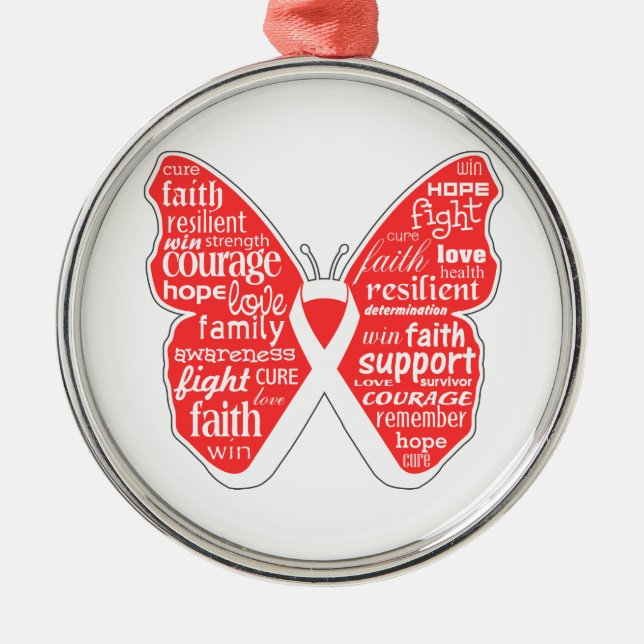 Lung Cancer Butterfly Collage of Words Metal Tree Decoration (Front)